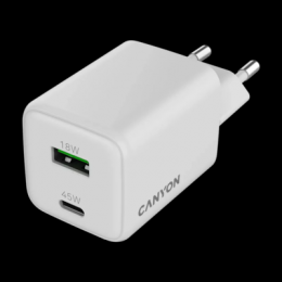 CANYON Charger CU45AC GaN 45W 1xPD 1xQC EU White