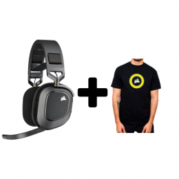 Corsair HS80 Wireless Carbon Headset + Corsair T-Shirt Größe L - Premium-Gaming-Headset mit räumlichem Klang in der Farbe Carbon