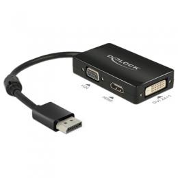 Delock Adapter Displayport 1.1 Stecker > VGA / HDMI / DVI Buchse [schwarz, Passiv]