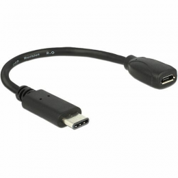 Delock Adapterkabel USB Type-C 2.0 Stecker > USB 2.0 Typ Micro-B Buchse 15cm, schwarz
