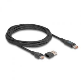 Delock USB 2.0 Schnellladekabel USB Type-C™ + USB Typ-A Stecker zu USB Type-C™ Stecker PD 3.1 140 W mit Leistungsanzeige 1,20 m
