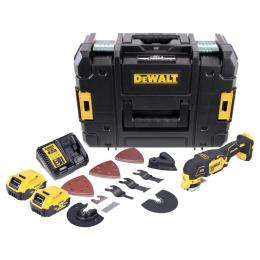 DeWalt DCS 355 P2 Akku Oszillierer 18 V Brushless + 2x Akku 5,0 Ah + Ladegerät + 29 tlg. Zubehör Set + TSTAK