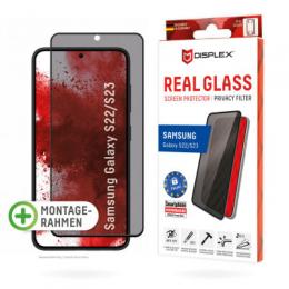 DISPLEX Privacy Full Cover Panzerglas (10H) f. Samsung Gal. S23, Eco-Montagerahmen, Privacy Filter, Tempered Glas, kratzer-resistente Glasschutzfolie,