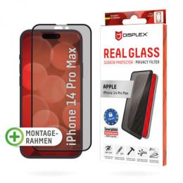 DISPLEX Privacy Full Cover Panzerglas (10H) iPhone 14 Pro Max Eco-Montagerahmen, Privacy Filter, Tempered Glas, kratzer-resistente Glasschutzfolie, hü