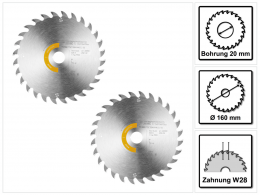 Festool Kreissägeblatt Wood Universal HW 160 x 1,8 x 20 W28 2 Stk. ( 2x 205551 ) für Tauchsägen TS 55 F, TSC 55 K & Handkreissägen HK 55, HKC 55