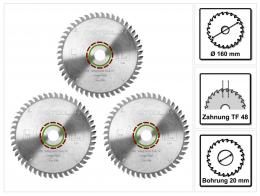 Festool Spezial Kreissägeblatt Set 3x HW 160 x 2,2 x 20 mm TF48 160 mm ( 3x 496308 ) 48 Zähne 
