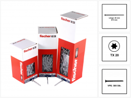 Fischer Power-Fast II FPF II Spanplattenschraube 5,0x40 mm 500 Stück ( 670373 ) Senkkopf mit Torx Teilgewinde galvanisch verzinkt, blau passiviert