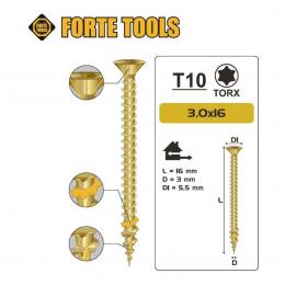 FORTE Tools Universal Holzschraube 3,0 x 16 mm T10 500 Stk. ( 000051399461 ) gelb verzinkt Torx Senkkopf Vollgewinde