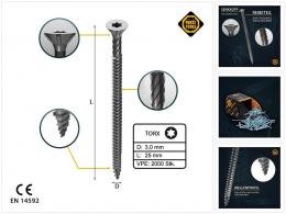 FORTE Tools Universal Holzschraube 3,0 x 25 mm T10 2000 Stk. ( 4x 000040113858 ) silber verzinkt Torx Senkkopf Vollgewinde