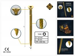 FORTE Tools Universal Holzschraube 3,0 x 30 mm T10 2000 Stk. ( 4x 000051399464 ) gelb verzinkt Torx Senkkopf Vollgewinde