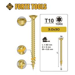 FORTE Tools Universal Holzschraube 3,0 x 30 mm T10 500 Stk. ( 000051399464 ) gelb verzinkt Torx Senkkopf Vollgewinde