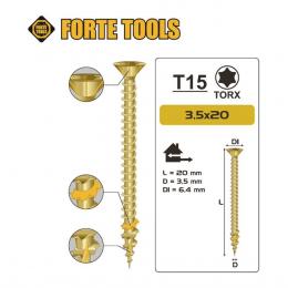 FORTE Tools Universal Holzschraube 3,5 x 20 mm T15 200 Stk. ( 000051399466 ) gelb verzinkt Torx Senkkopf Vollgewinde