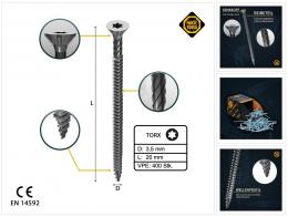 FORTE Tools Universal Holzschraube 3,5 x 20 mm T15 400 Stk. ( 2x 000040113861 ) silber verzinkt Torx Senkkopf Vollgewinde