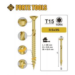 FORTE Tools Universal Holzschraube 3,5 x 35 mm T15 200 Stk. ( 000051399469 ) gelb verzinkt Torx Senkkopf Vollgewinde