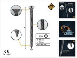 FORTE Tools Universal Holzschraube 3,5 x 50 mm T15 400 Stk. ( 2x 000040113866 ) silber verzinkt Torx Senkkopf Vollgewinde