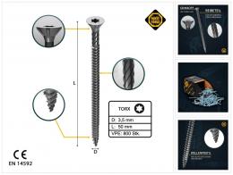 FORTE Tools Universal Holzschraube 3,5 x 50 mm T15 800 Stk. ( 4x 000040113866 ) silber verzinkt Torx Senkkopf Vollgewinde