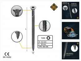 FORTE Tools Universal Holzschraube 4,0 x 30 mm T20 800 Stk. ( 4x 000040113868 ) silber verzinkt Torx Senkkopf Vollgewinde