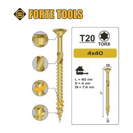 FORTE Tools Universal Holzschraube 4,0 x 40 mm T20 200 Stk. ( 000051399474 ) gelb verzinkt Torx Senkkopf Vollgewinde