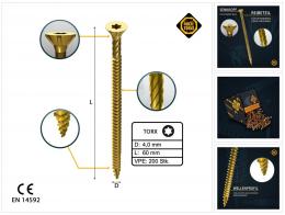 FORTE Tools Universal Holzschraube 4,0 x 60 mm T20 200 Stk. ( 000051399476 ) gelb verzinkt Torx Senkkopf Vollgewinde