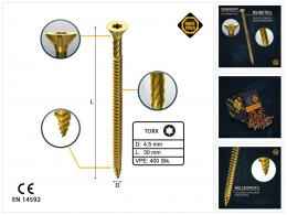 FORTE Tools Universal Holzschraube 4,5 x 30 mm T20 400 Stk. ( 2x 000051399477 ) gelb verzinkt Torx Senkkopf Vollgewinde