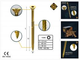 FORTE Tools Universal Holzschraube 4,5 x 60 mm T20 400 Stk. ( 2x 000051399480 ) gelb verzinkt Torx Senkkopf Teilgewinde