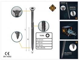 FORTE Tools Universal Holzschraube 4,5 x 80 mm T20 200 Stk. ( 000040113877 ) silber verzinkt Torx Senkkopf Teilgewinde