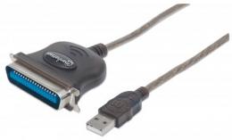 Full-Speed USB auf Cen36 Parallel-Druckerkonverter MANHATTAN USB-A-Stecker auf Cen36-Stecker, 1,8 m, silber, Blister-Verpackung