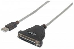 Full-Speed USB auf DB25 Parallel-Druckerkonverter MANHATTAN USB-A-Stecker auf DB25-Buchse, 1,8 m, silber
