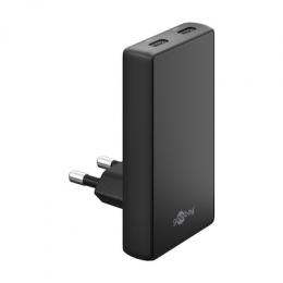Goobay USB-C™ PD GaN Dual-Schnellladegerät 90° Flat (65 W) schwa