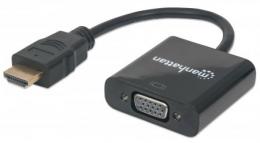 HDMI auf VGA-Konverter MANHATTAN HDMI-Stecker auf VGA-Buchse, optionaler USB Micro-B-Stromport, schwarz, Polybag-Verpackung