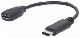 Hi-Speed USB C Anschlusskabel MANHATTAN USB 2.0, Typ C Stecker - Micro-B Buchse, 480 Mbps, 15 cm, Schwarz