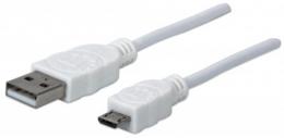 Hi-Speed USB Micro-B Anschlusskabel MANHATTAN USB 2.0, Typ A Stecker - Micro-B Stecker, 480 Mbps, 1,8 m, wei