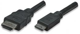 High Speed HDMI-Kabel MANHATTAN 3D, Mini HDMI Stecker auf HDMI Stecker, geschirmt, schwarz, 1,8 m