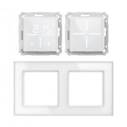Homematic IP Smart Home Set Glasserie Weiß, Glastaster, Thermostat, 2-Fach Rahmen