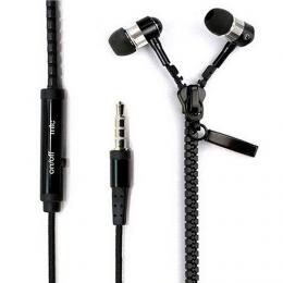 In-Ear Kopfhörer Stereo Audio 3,5 mm Klinke mit Mikrofon Reißverschluss Zipper schwarz