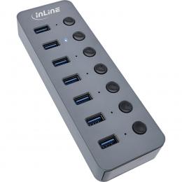 InLine 7-Port-USB-3.2-Hub, mit Schaltern für jeden Port, max. 5 Gbit/s, Aluminium