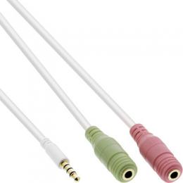 InLine Audio Headset Adapterkabel, 3,5mm Klinke Stecker 4pol. an 2x 3,5mm Klinke Buchse, wei, 1m