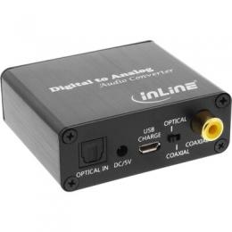 InLine Audio-Konverter Digital zu Analog, DA-Wandler, Toslink & Cinch Eingang zu Cinch Stereo Ausgang, USB Power