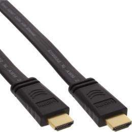 InLine HDMI Flachkabel, HDMI-High Speed mit Ethernet, verg. Kontakte, schwarz, 10m