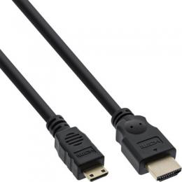InLine HDMI Mini Kabel, High Speed HDMI Cable, Stecker A auf C, verg. Kontakte, schwarz, 3m