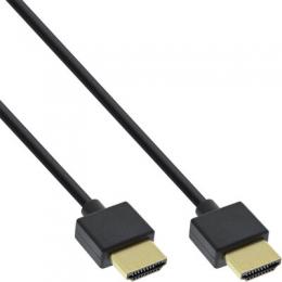 InLine HDMI Superslim Kabel A an A, HDMI-High Speed mit Ethernet, Premium, schwarz / gold, 1,5m