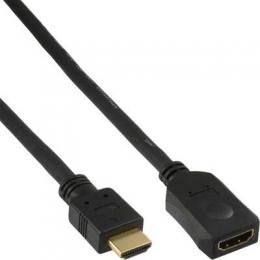 InLine HDMI Verlngerung, HDMI-High Speed, Stecker / Buchse, schwarz, vergoldete Kontakte, 5m