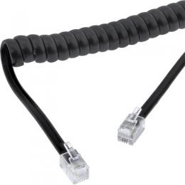InLine Hrer Spiralkabel, RJ10 Stecker / Stecker, schwarz, max. 2m