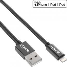 InLine Lightning USB Kabel, fr iPad, iPhone, iPod, schwarz/Alu, 1m MFi-zertifiziert