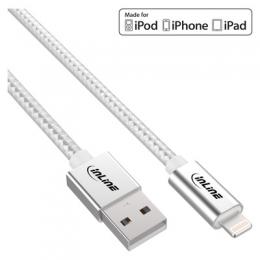 InLine Lightning USB Kabel, fr iPad, iPhone, iPod, silber/Alu, 1m MFi-zertifiziert