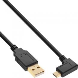 InLine Micro-USB 2.0 Kabel, USB-A Stecker an Micro-B Stecker gewinkelt, vergoldete Kontakte, 0,5m