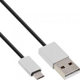 InLine Micro-USB 2.0 Kabel, USB-A Stecker an Micro-B Stecker, schwarz/Alu, flexibel, 5m