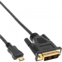 InLine Mini-HDMI zu DVI Kabel, HDMI Stecker C zu DVI 18+1, verg. Kontakte, schwarz, 1m