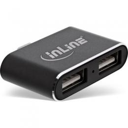 InLine Mini USB 2.0 Hub, USB Typ-C Stecker auf 2x USB A Buchse, schwarz