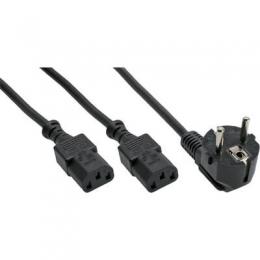 InLine Netz-Y-Kabel, 1x Schutzkontaktstecker zu 2x Kaltgertestecker, 3m